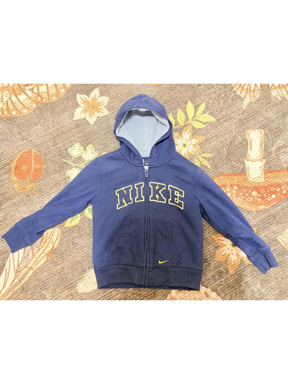 Nike Sherpa Lined Zip Hoodie Kids Size 7 Navy Blue Full Zip Sweatshirt